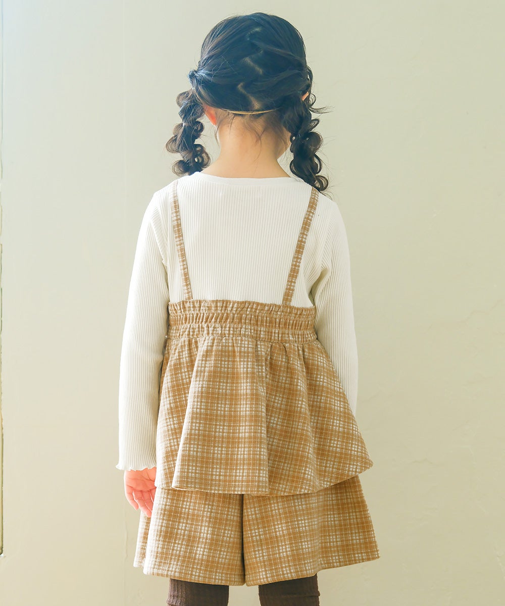 チェック柄 タック キュロットパンツ Beige model image 4