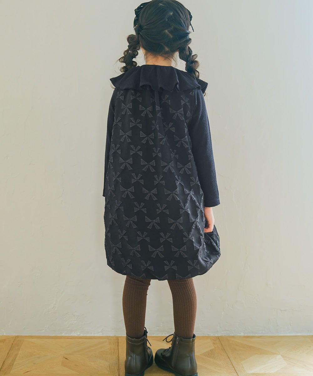 フリル 襟つき 音符 刺繍 リブカットソー Black model image 2
