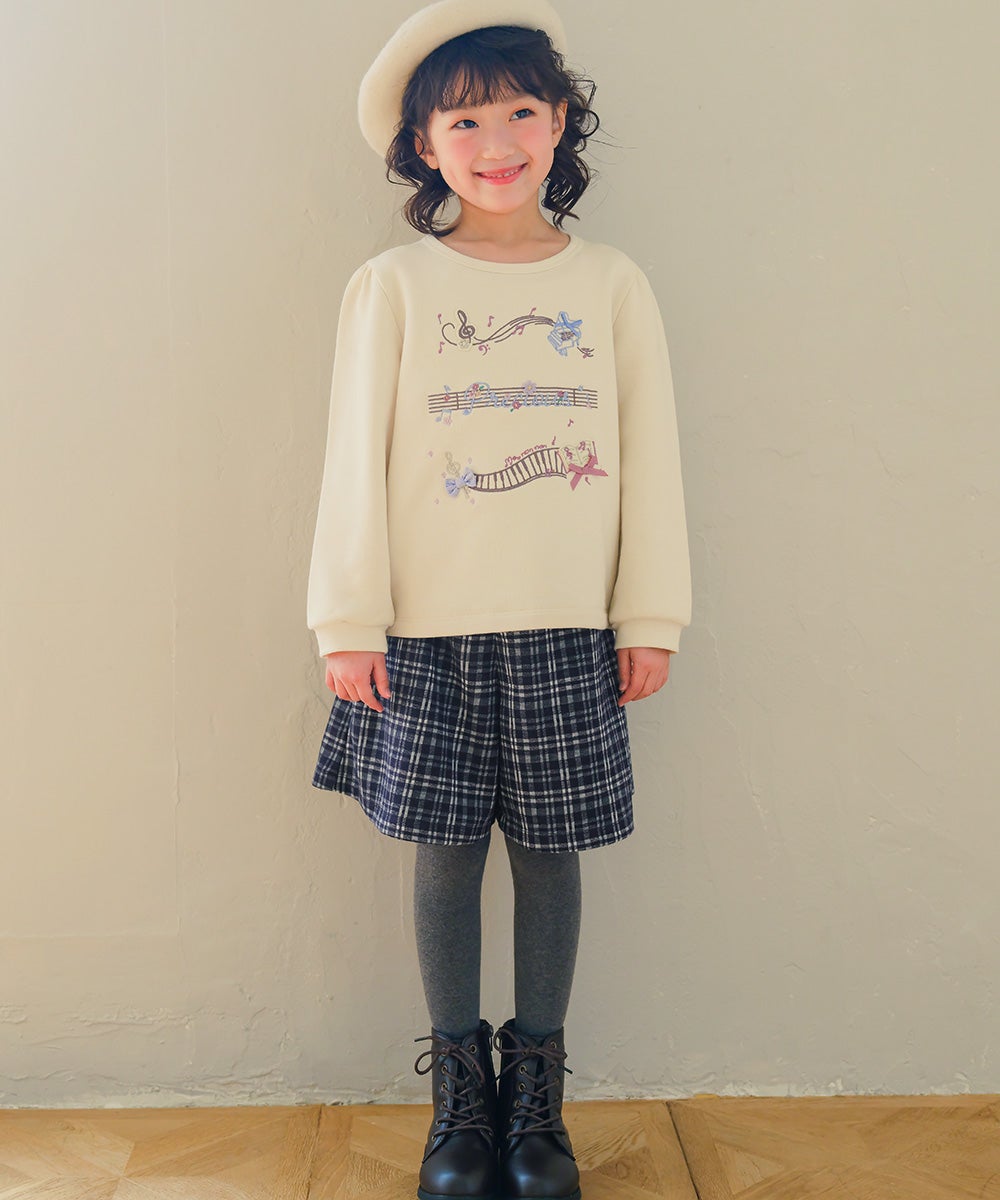 音符 刺繍 五線譜モチーフ リボン トレーナー Ivory model image 2