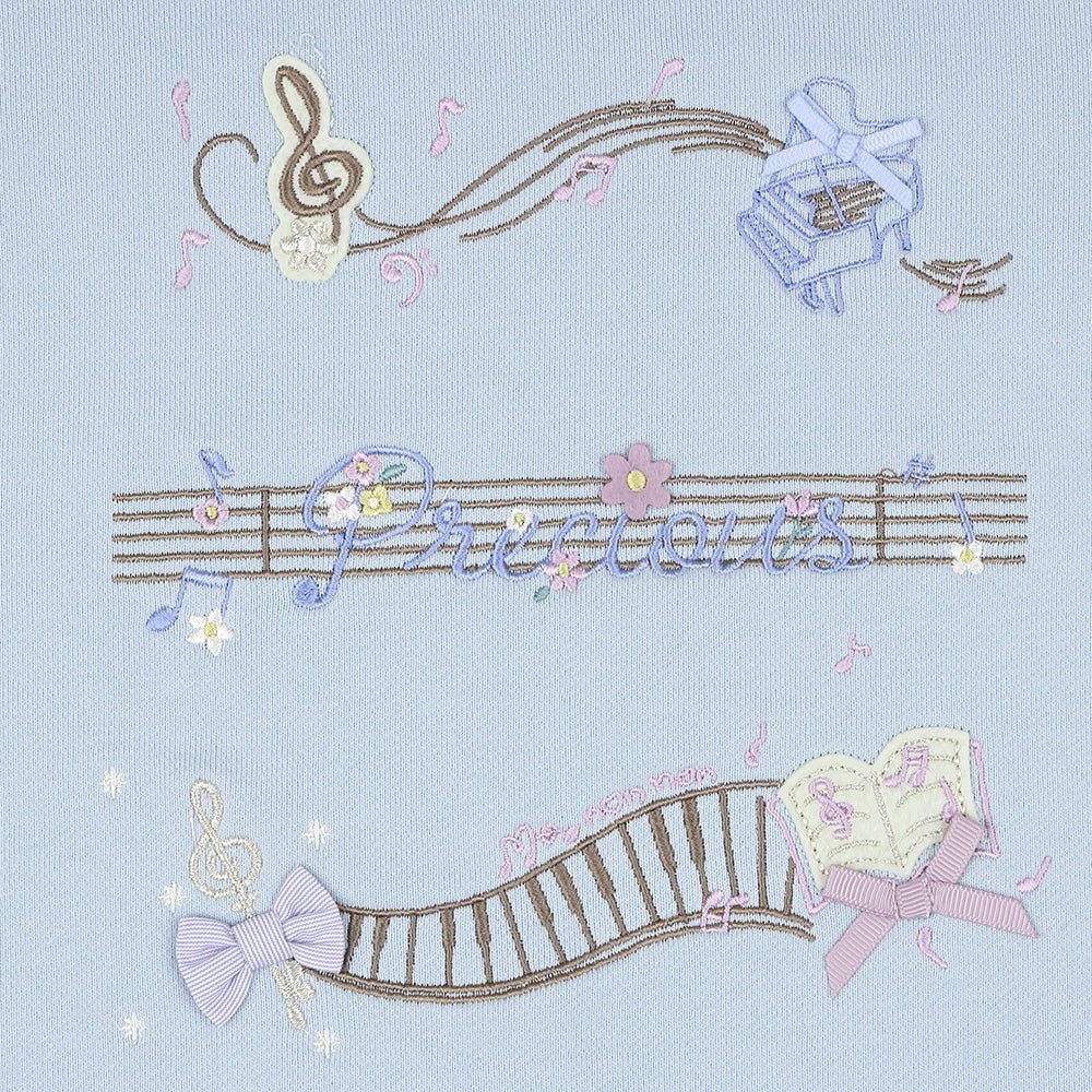 音符 刺繍 五線譜モチーフ リボン トレーナー Blue Design point 1