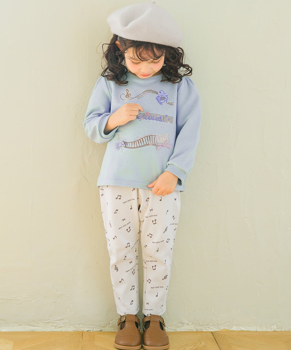 音符 刺繍 五線譜モチーフ リボン トレーナー Blue model image 2