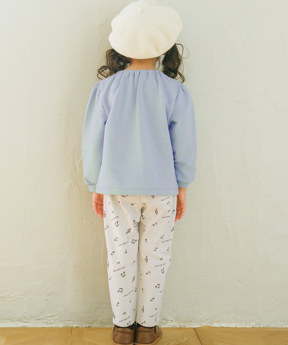 音符 刺繍 五線譜モチーフ リボン トレーナー Blue model image 3
