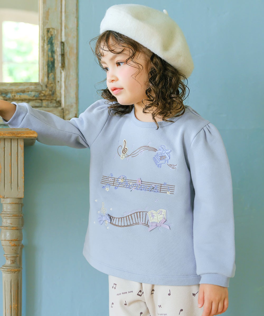 音符 刺繍 五線譜モチーフ リボン トレーナー Blue model image 4