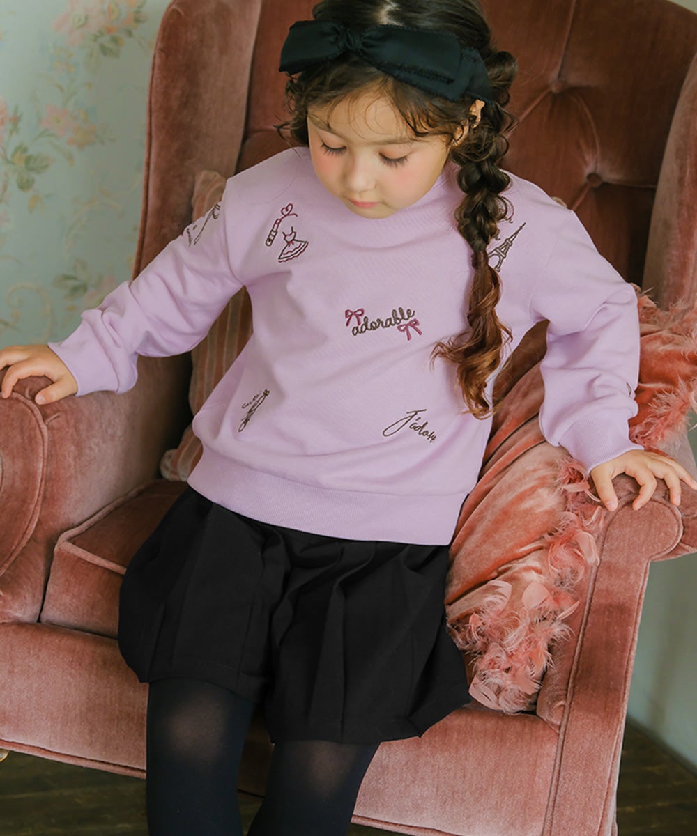 ストレッチツイル プリーツ風 キュロットパンツ Black model image whole body
