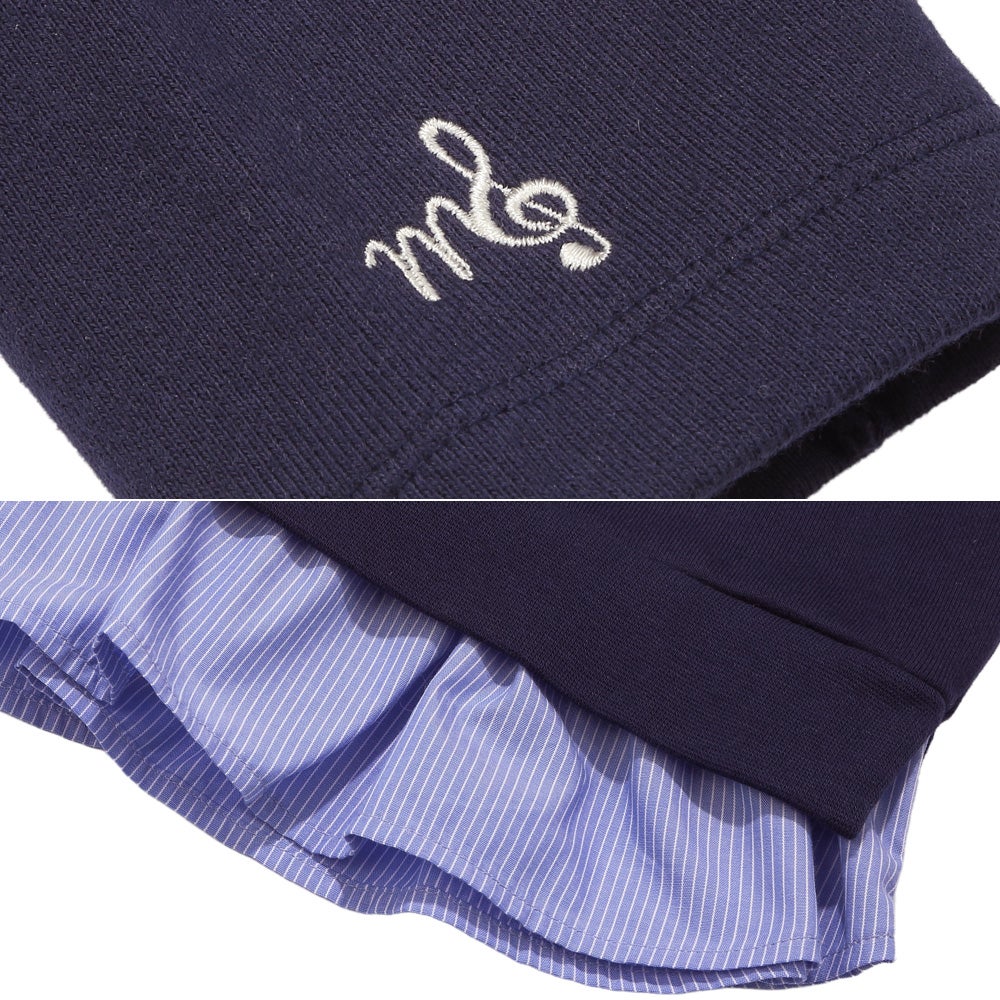 リボン ロゴ 刺繍 襟付き シャツ トレーナー 重ね着風 Tシャツ Navy Design point 2