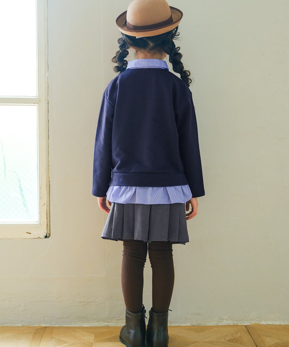 リボン ロゴ 刺繍 襟付き シャツ トレーナー 重ね着風 Tシャツ Navy model image 3