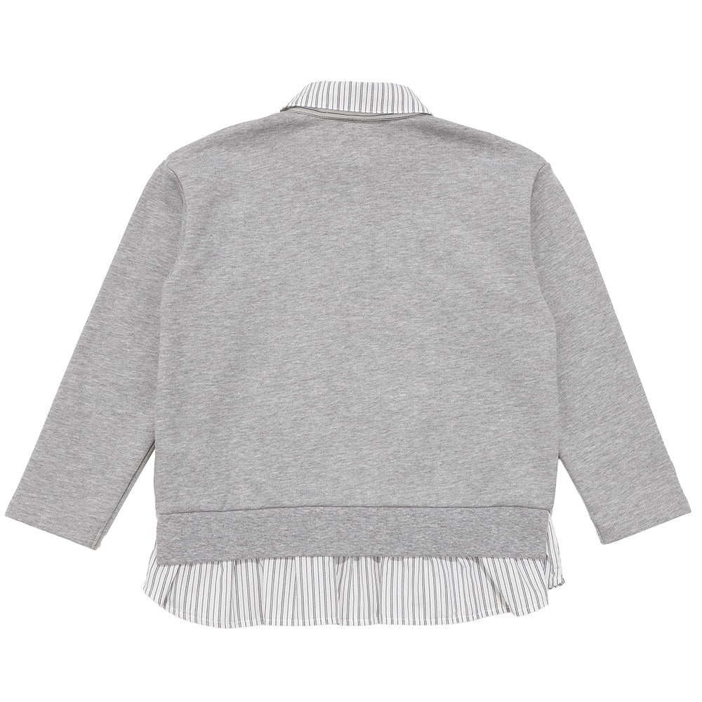 リボン ロゴ 刺繍 襟付き シャツ トレーナー 重ね着風 Tシャツ Misty Gray back