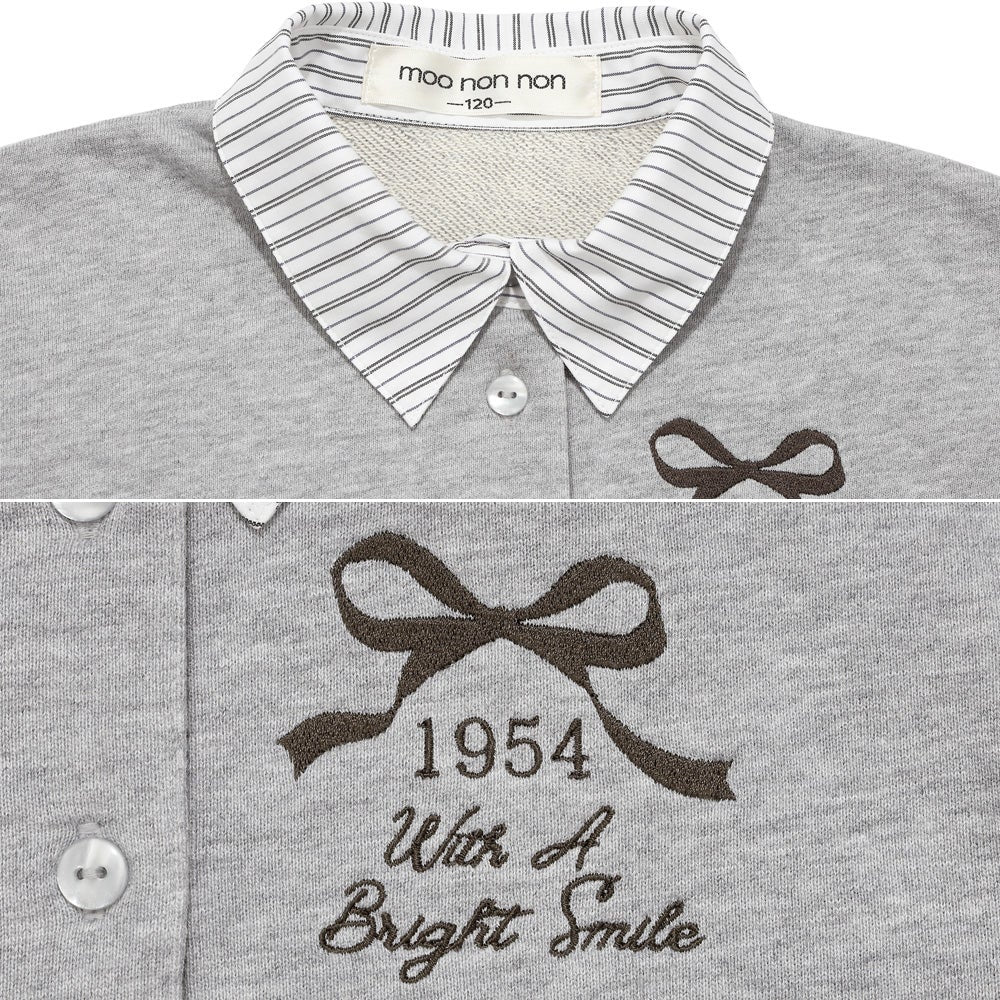 リボン ロゴ 刺繍 襟付き シャツ トレーナー 重ね着風 Tシャツ Misty Gray Design point 1
