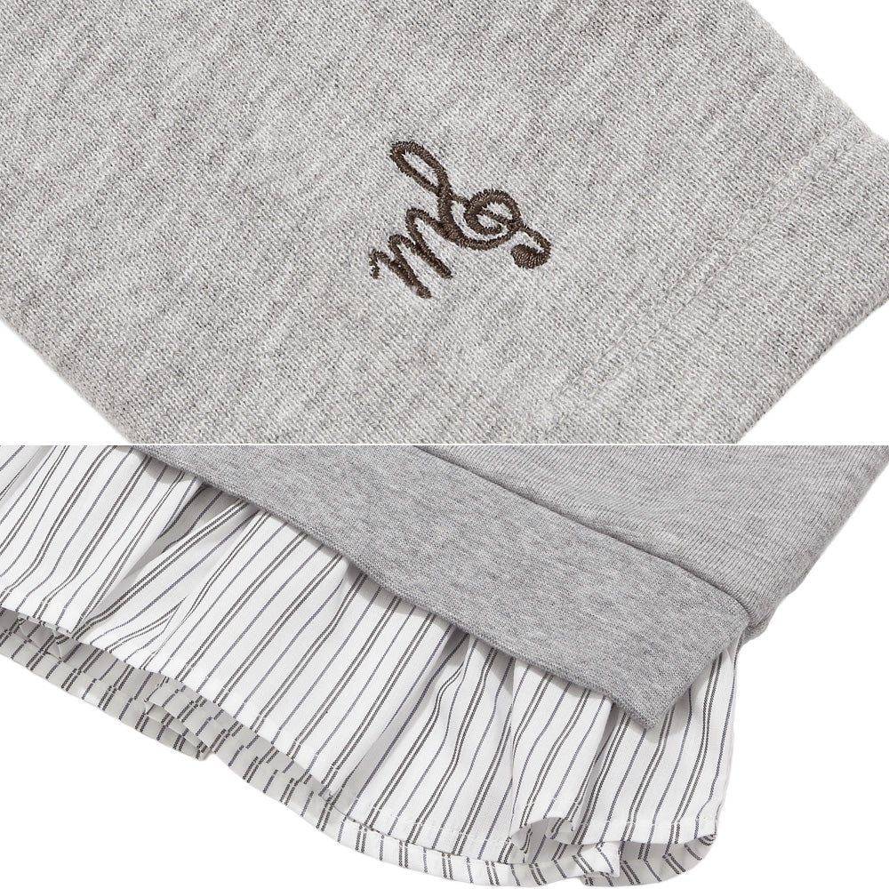 リボン ロゴ 刺繍 襟付き シャツ トレーナー 重ね着風 Tシャツ Misty Gray Design point 2