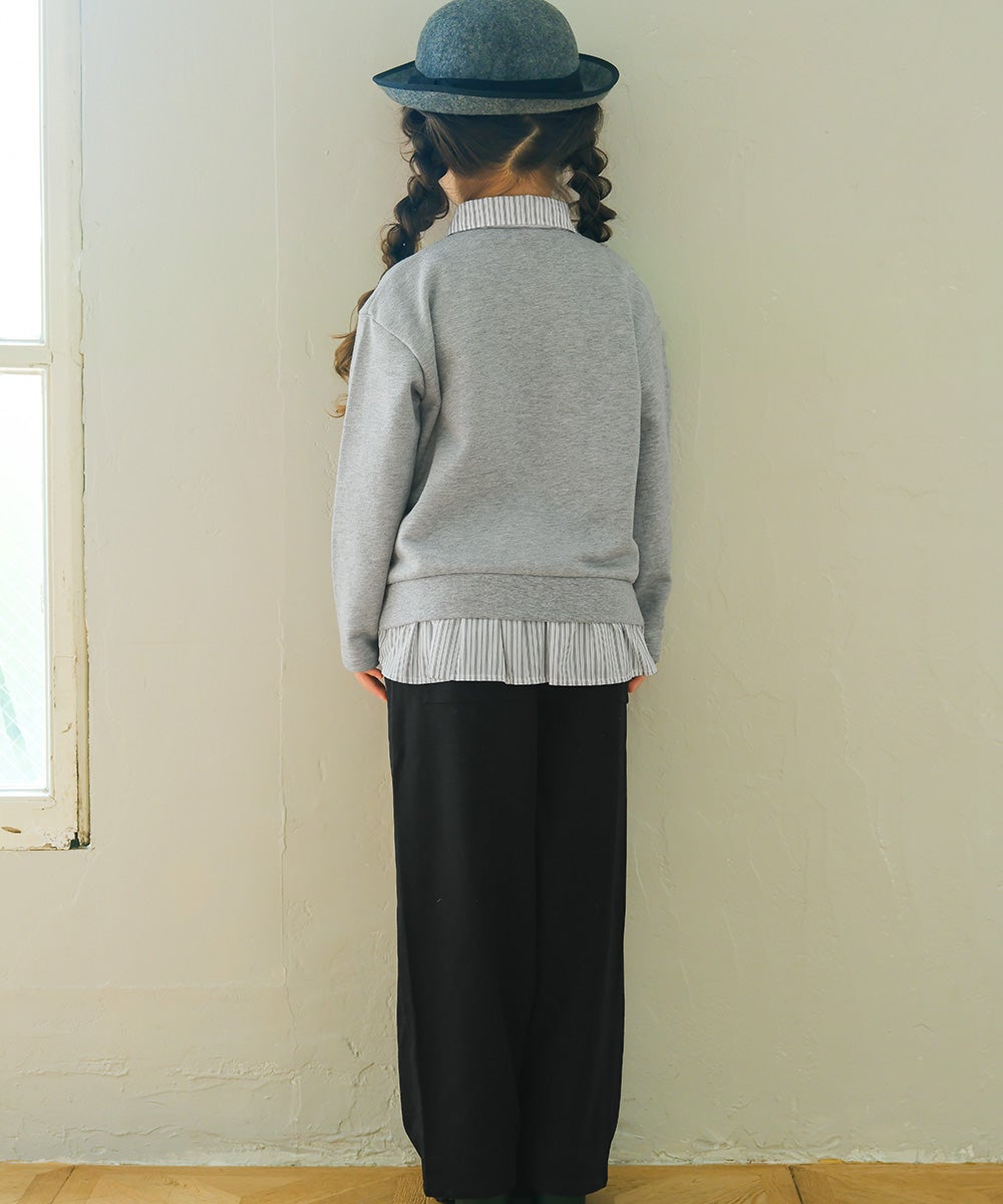 リボン ロゴ 刺繍 襟付き シャツ トレーナー 重ね着風 Tシャツ Misty Gray model image 3