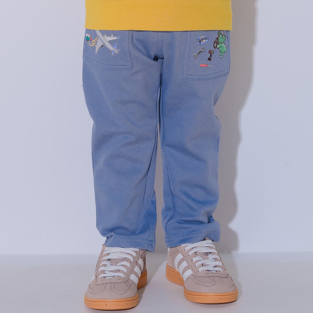 飛行機 乗り物 恐竜 刺繍 ポケットつき ストレッチ ベイカーパンツ  MainImage