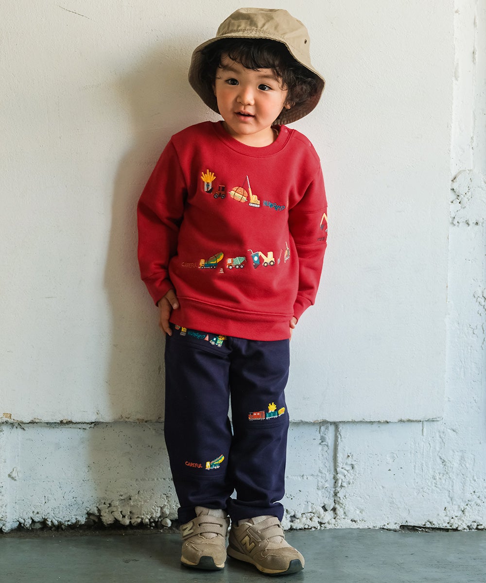ハンバーガー はたらく車 乗り物刺繍 ストレッチパンツ Navy model image 1