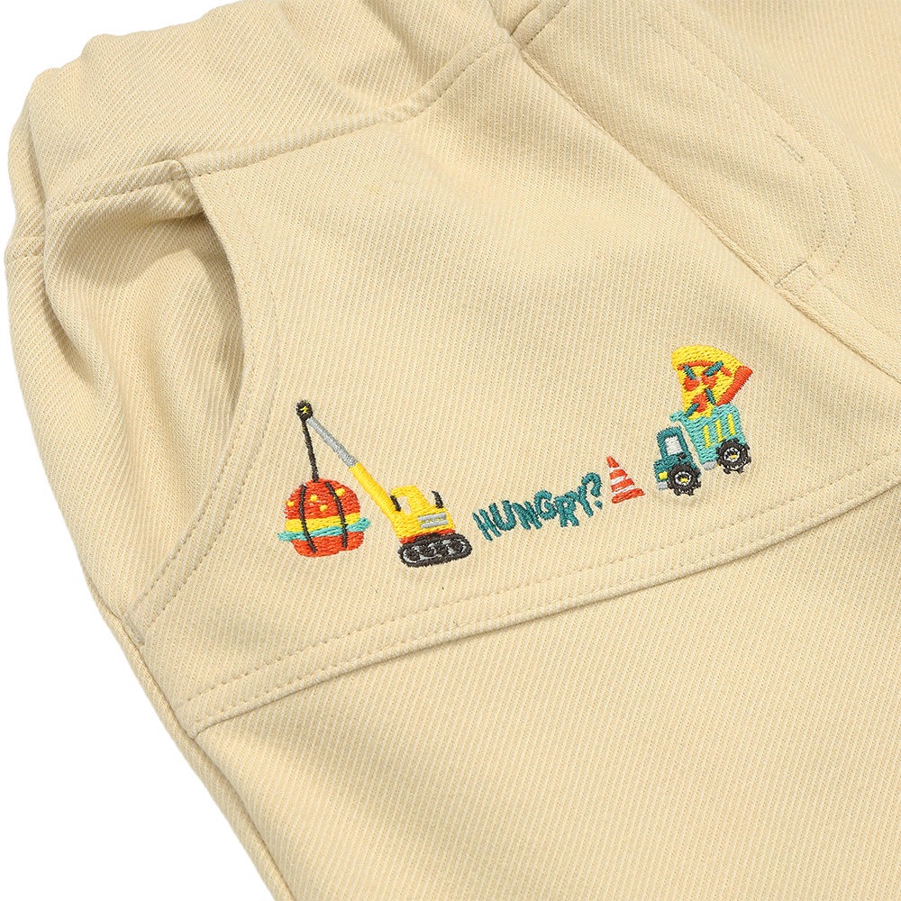 ハンバーガー はたらく車 乗り物刺繍 ストレッチパンツ Beige Design point 2