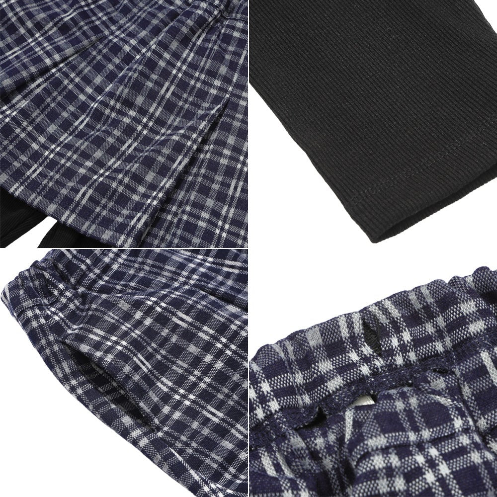 チェック柄 10分丈 スカッツ Navy Design point 2