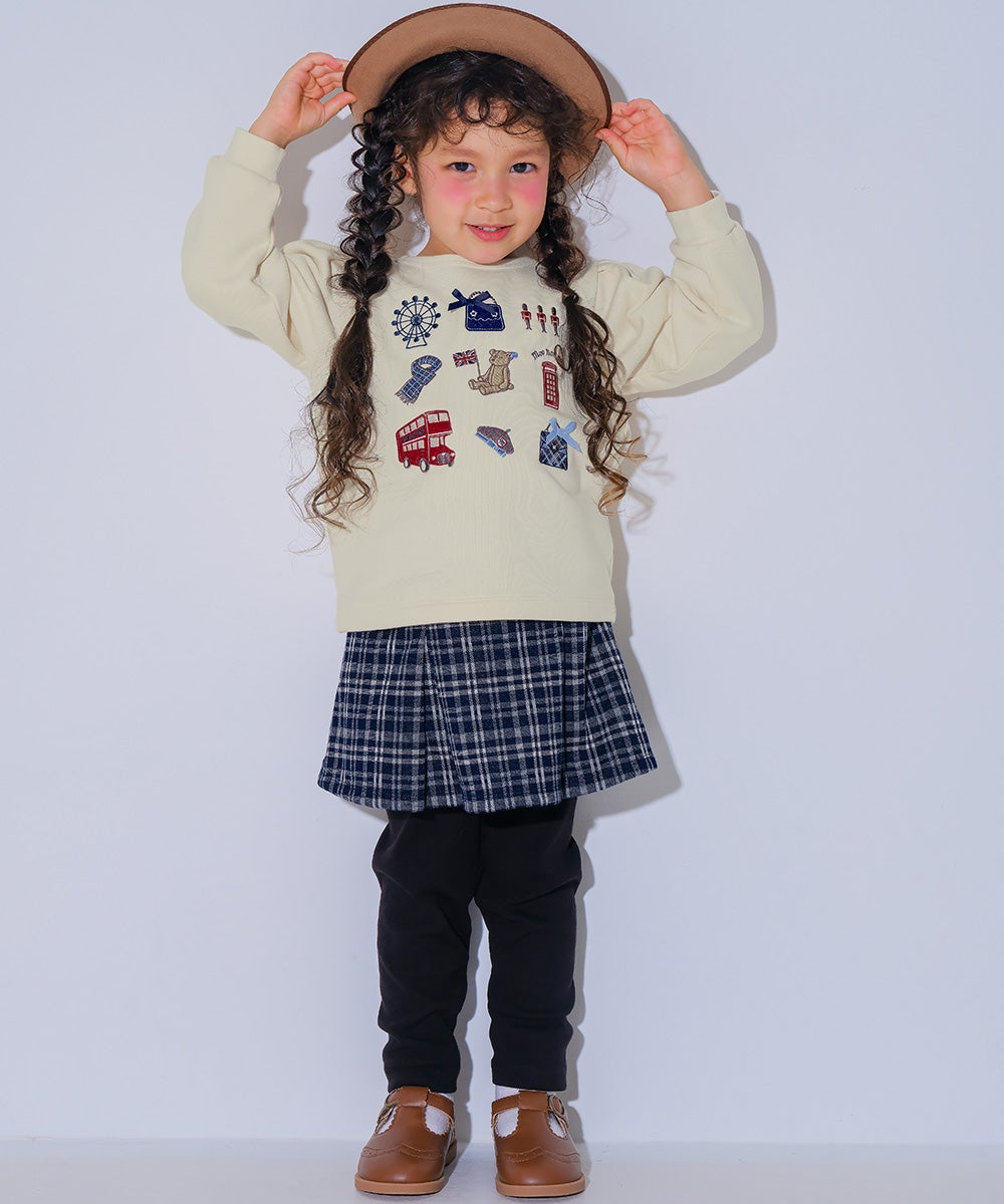 チェック柄 10分丈 スカッツ Navy model image up