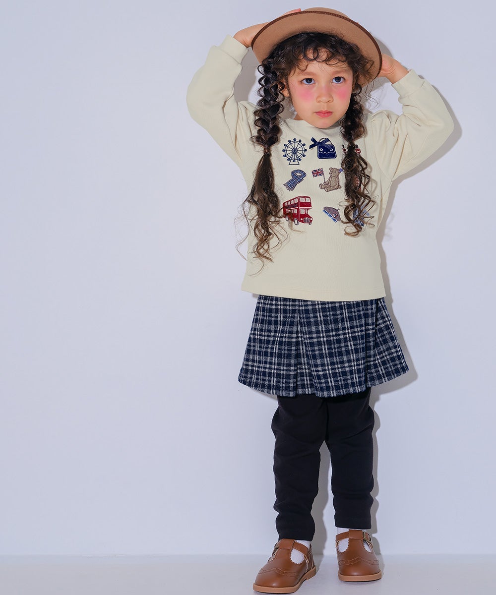 チェック柄 10分丈 スカッツ Navy model image 2