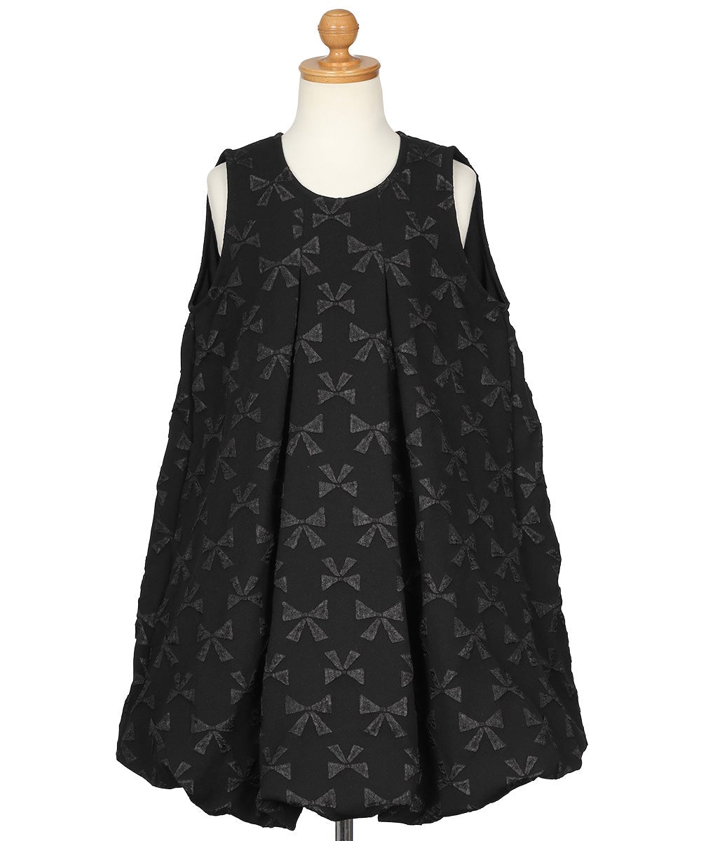 リボン柄 タック バルーンワンピース Black torso