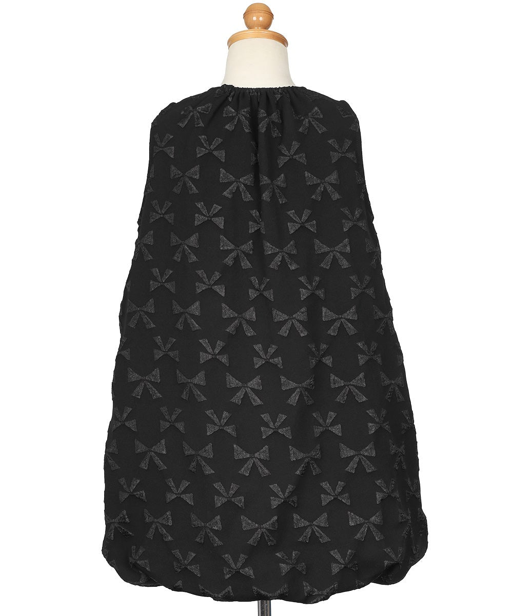 リボン柄 タック バルーンワンピース Black torso