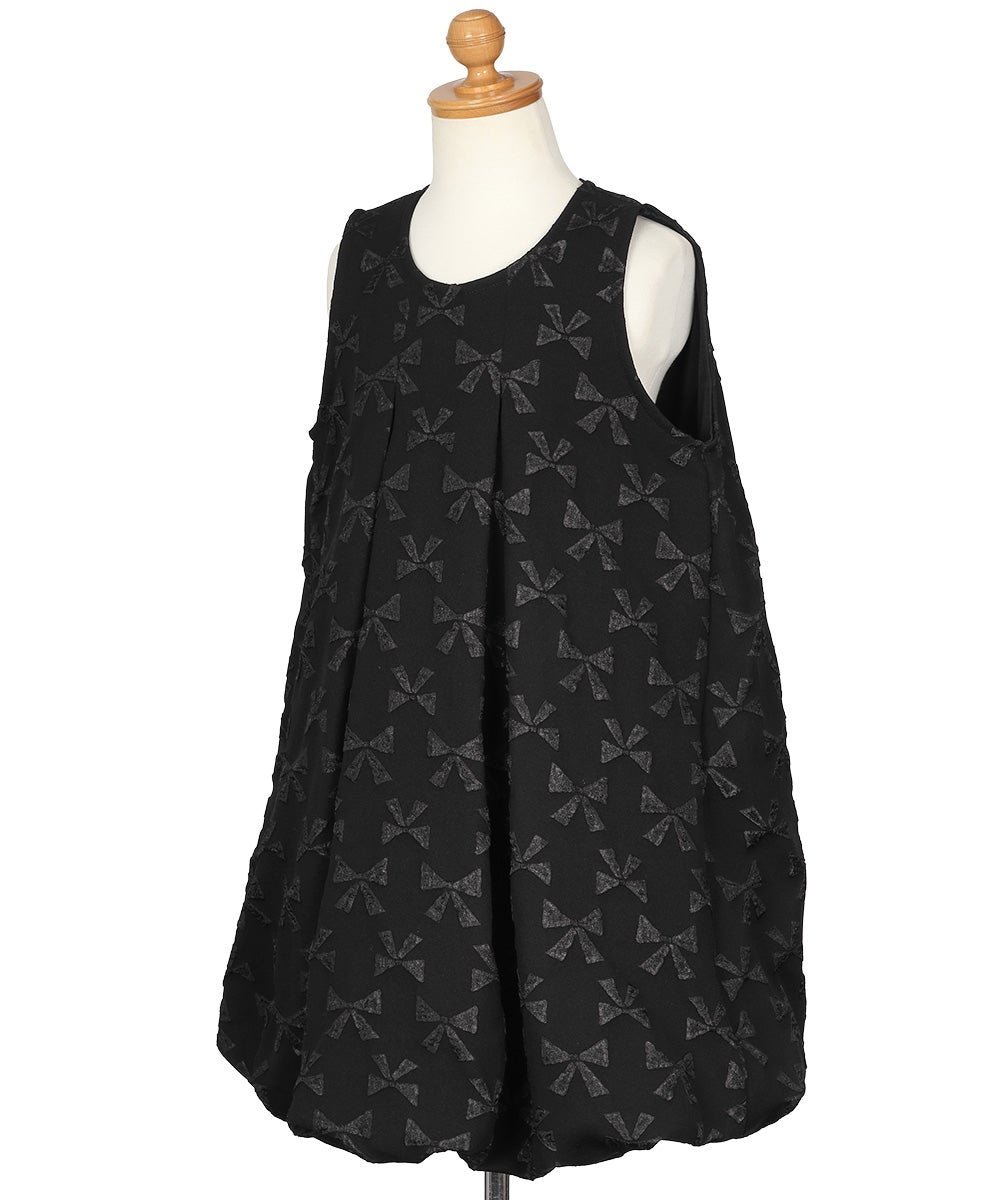 リボン柄 タック バルーンワンピース Black torso