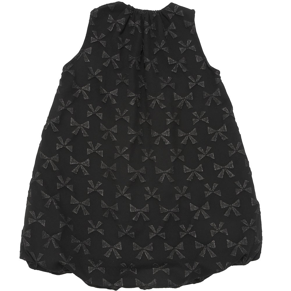 リボン柄 タック バルーンワンピース Black back