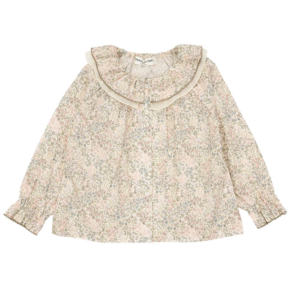 小花柄 シフォンフリル襟付き ブラウス Ivory front
