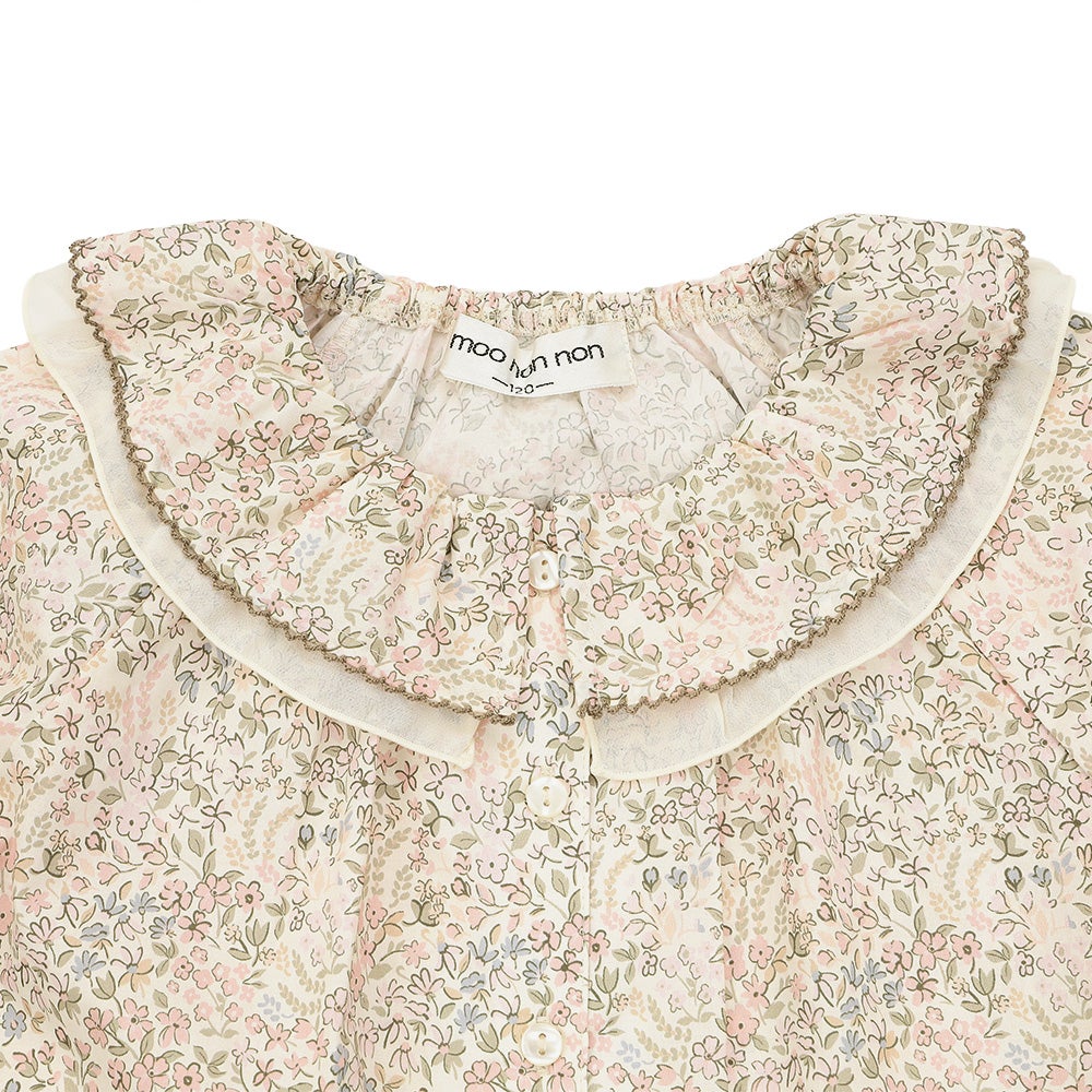 小花柄 シフォンフリル襟付き ブラウス Ivory Design point 1