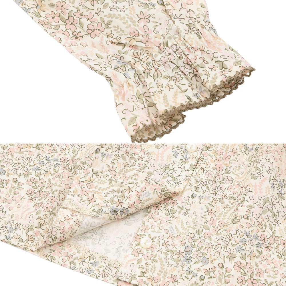 小花柄 シフォンフリル襟付き ブラウス Ivory Design point 2