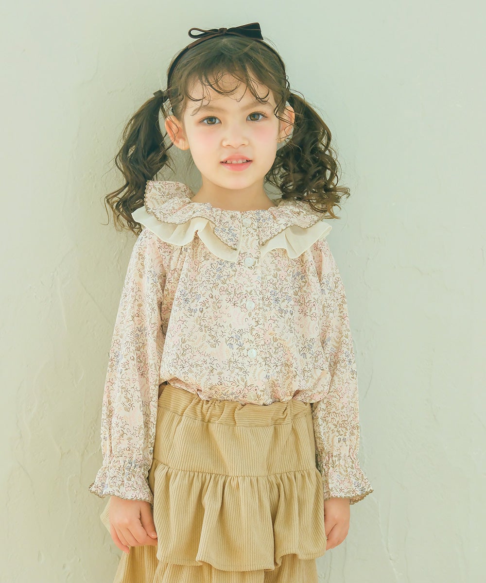 小花柄 シフォンフリル襟付き ブラウス Ivory model image 1