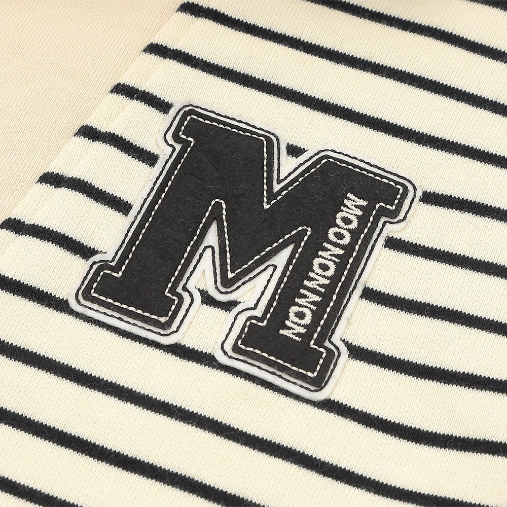 男女兼用 ボーダー柄 襟付き 裏毛 ハーフジップ トレーナー White/Black Design point 2
