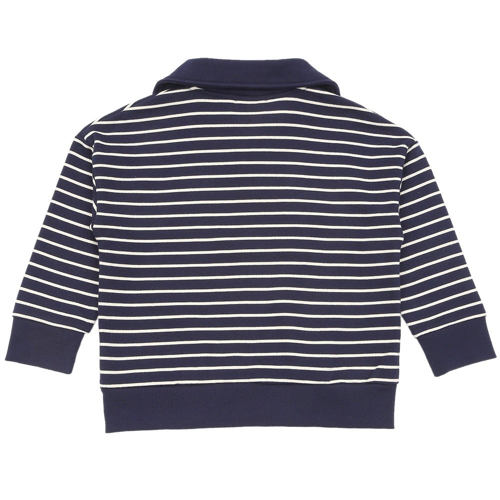 男女兼用 ボーダー柄 襟付き 裏毛 ハーフジップ トレーナー Navy back