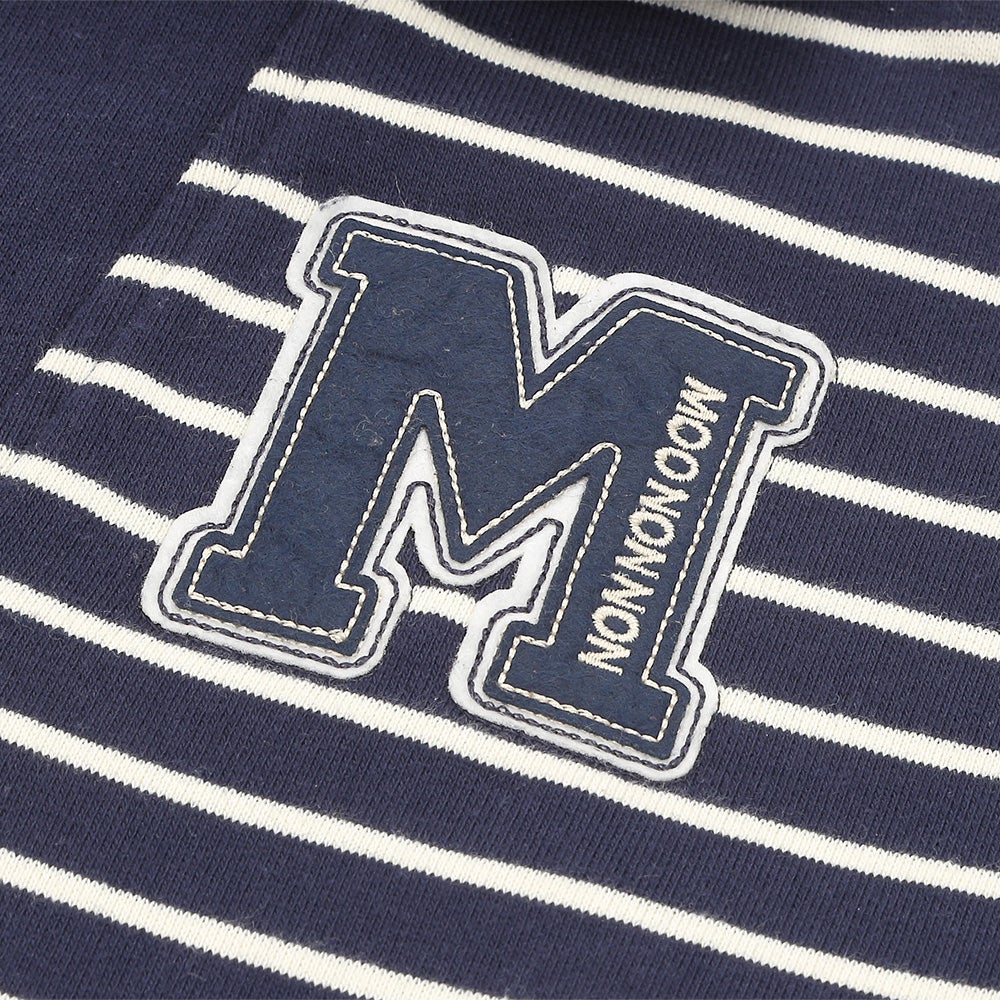 男女兼用 ボーダー柄 襟付き 裏毛 ハーフジップ トレーナー Navy Design point 2