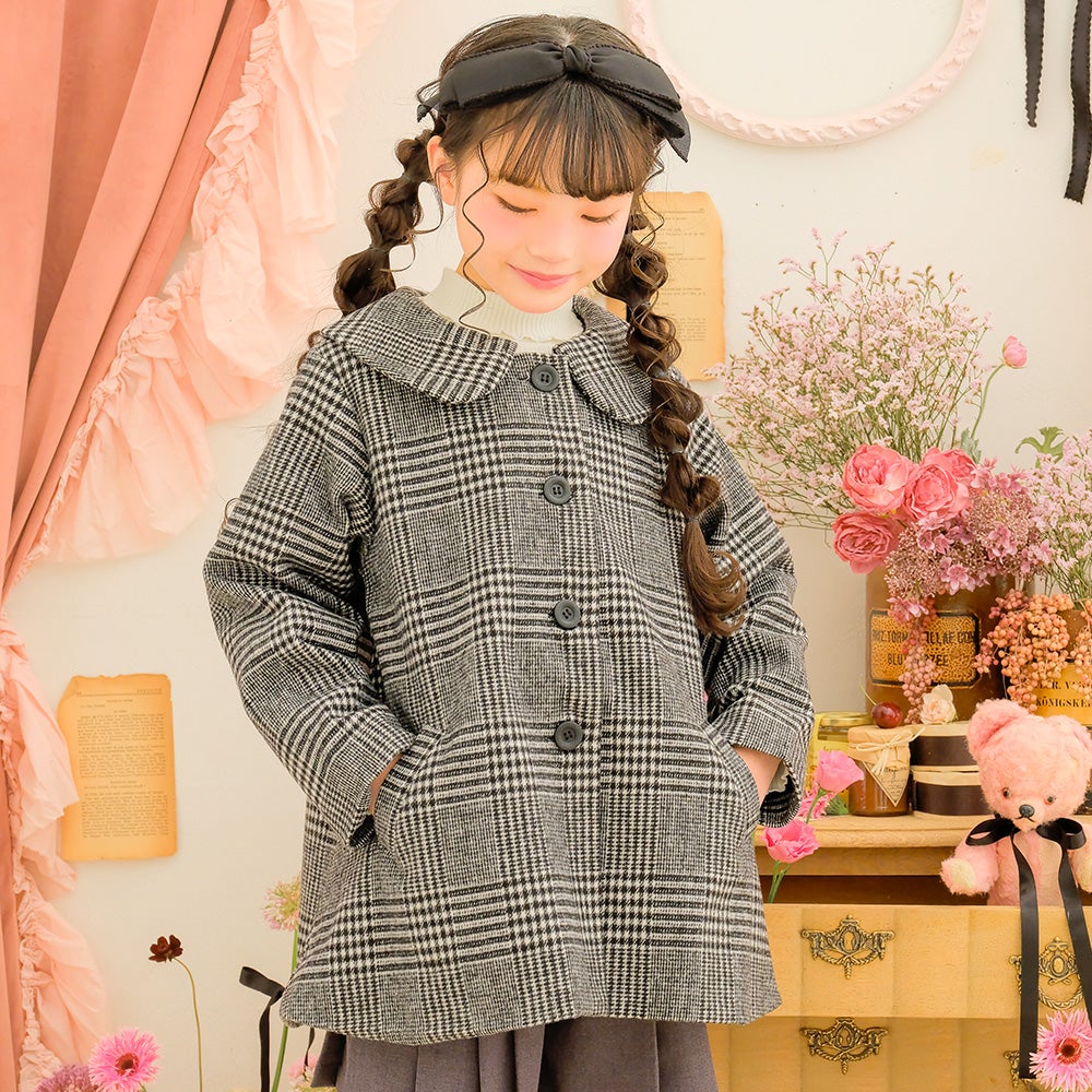 チェック柄 襟付き 厚手 微起毛コート  MainImage