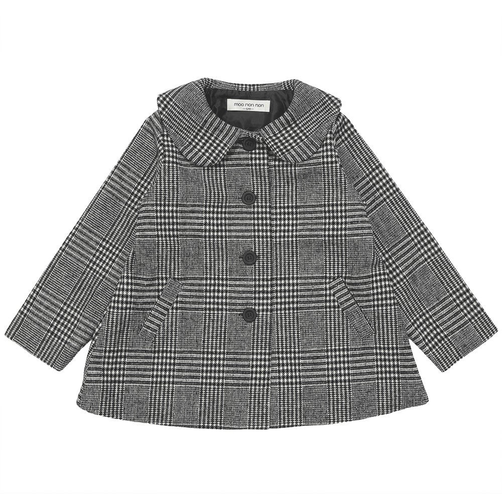 チェック柄 襟付き 厚手 微起毛コート White/Black front