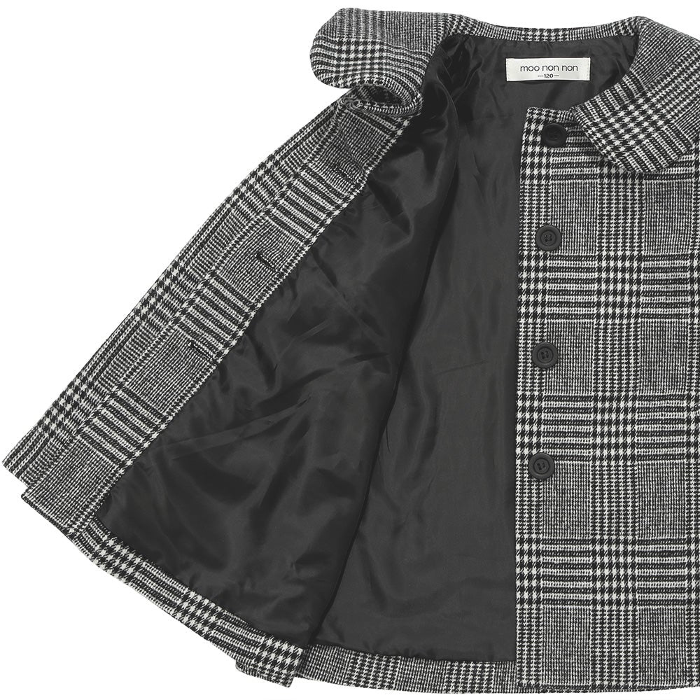チェック柄 襟付き 厚手 微起毛コート White/Black Design point 1