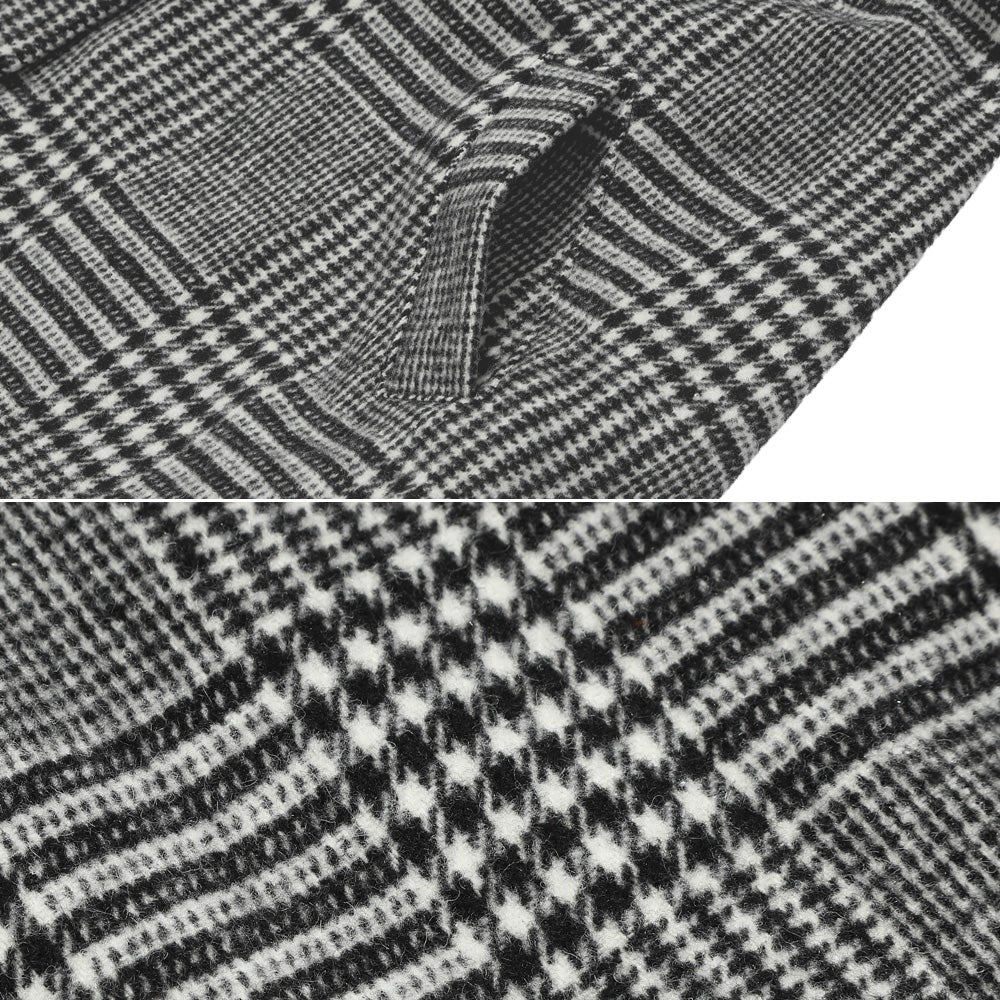 チェック柄 襟付き 厚手 微起毛コート White/Black Design point 2