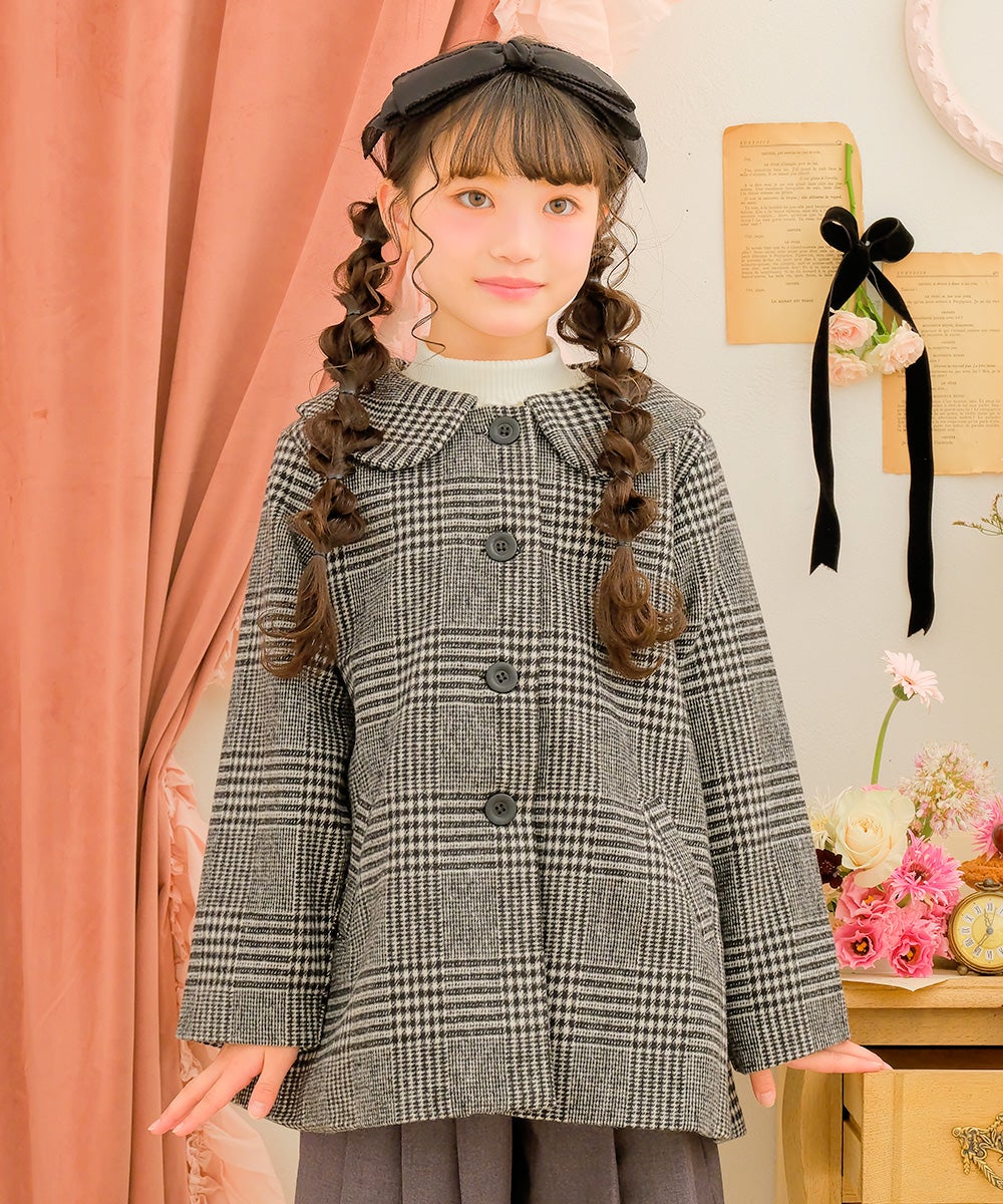 チェック柄 襟付き 厚手 微起毛コート White/Black model image up