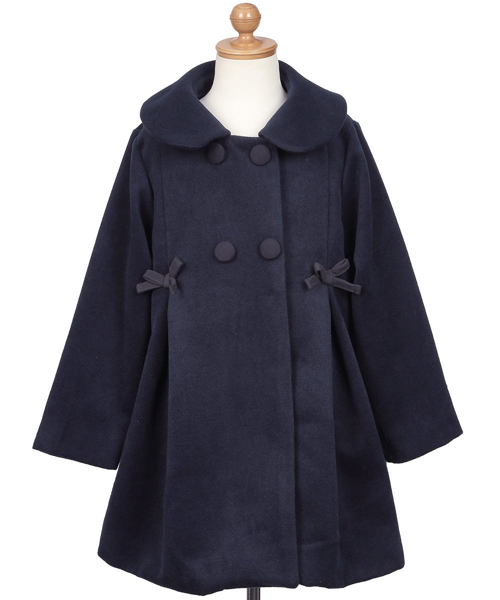 リボン 襟つき ダブルボタン 微起毛コート Navy torso