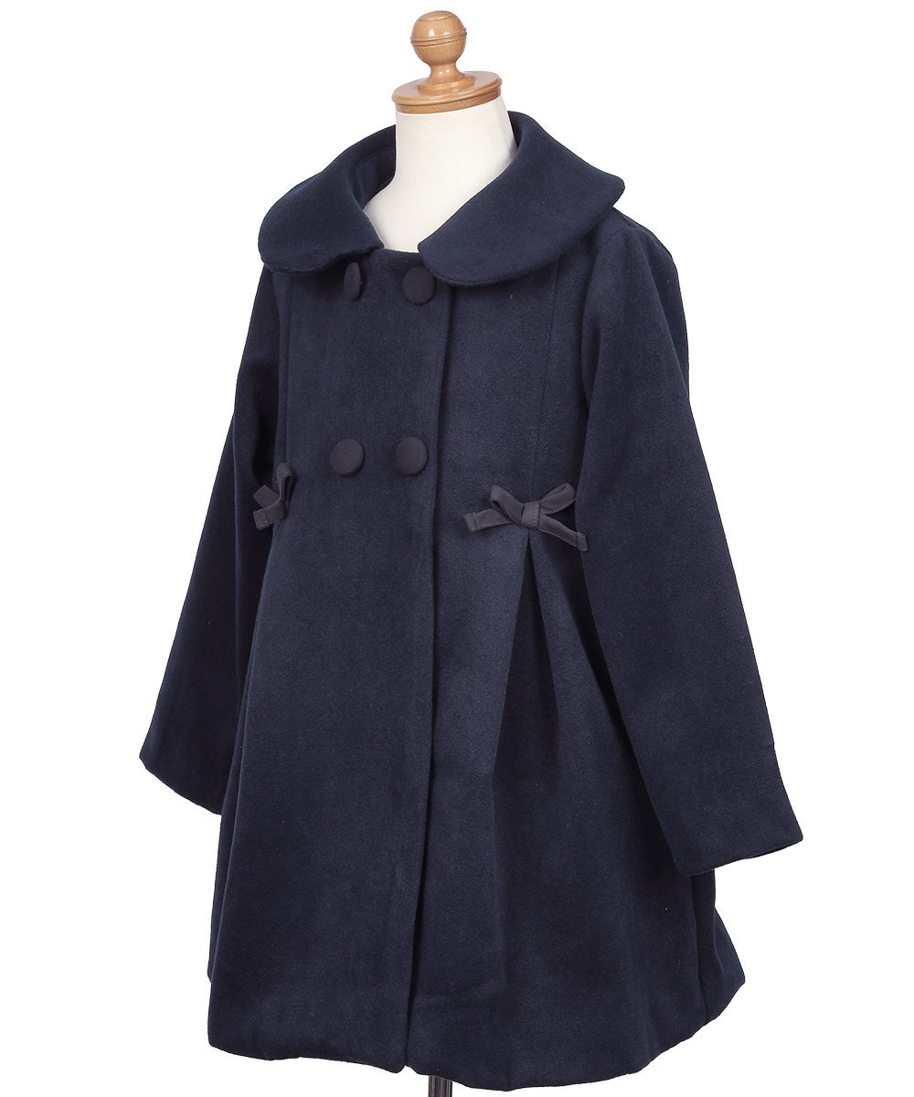 リボン 襟つき ダブルボタン 微起毛コート Navy torso