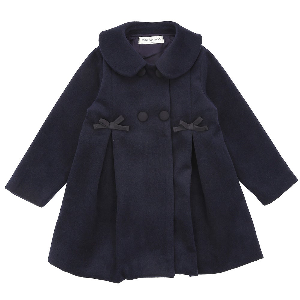 リボン 襟つき ダブルボタン 微起毛コート Navy front