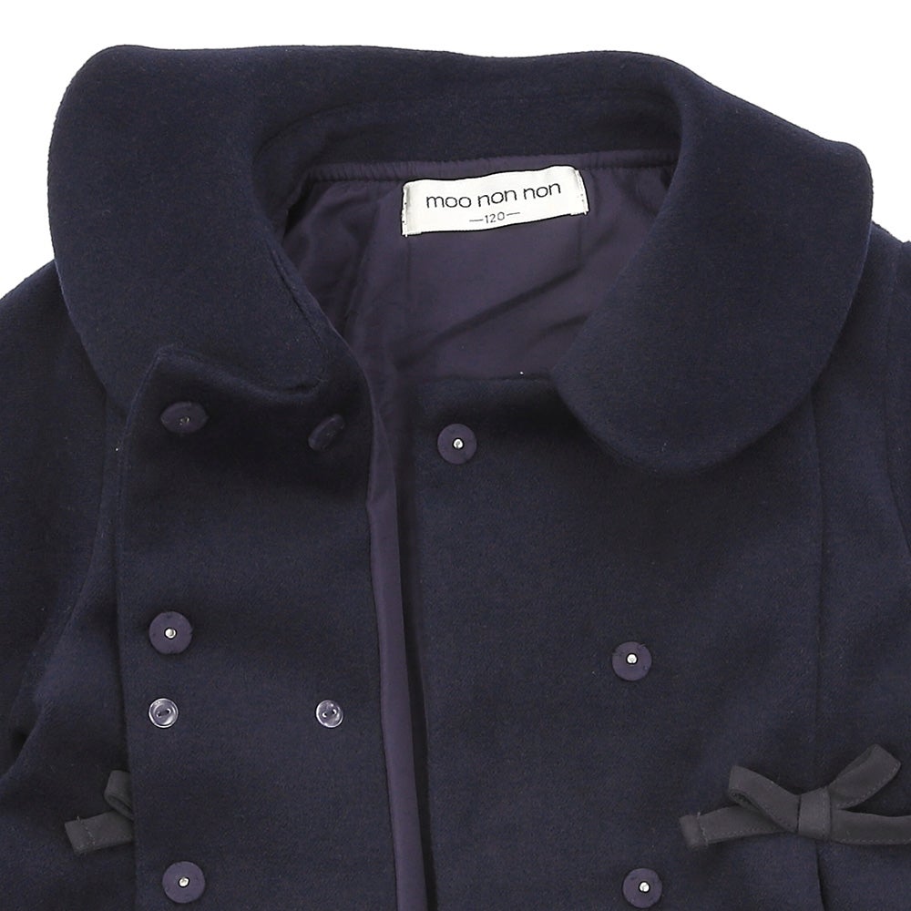 リボン 襟つき ダブルボタン 微起毛コート Navy Design point 1