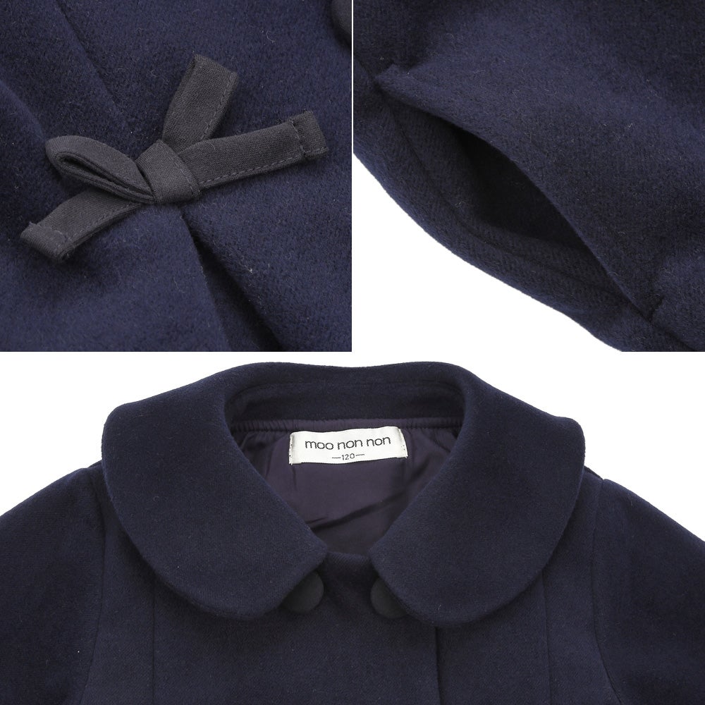リボン 襟つき ダブルボタン 微起毛コート Navy Design point 2