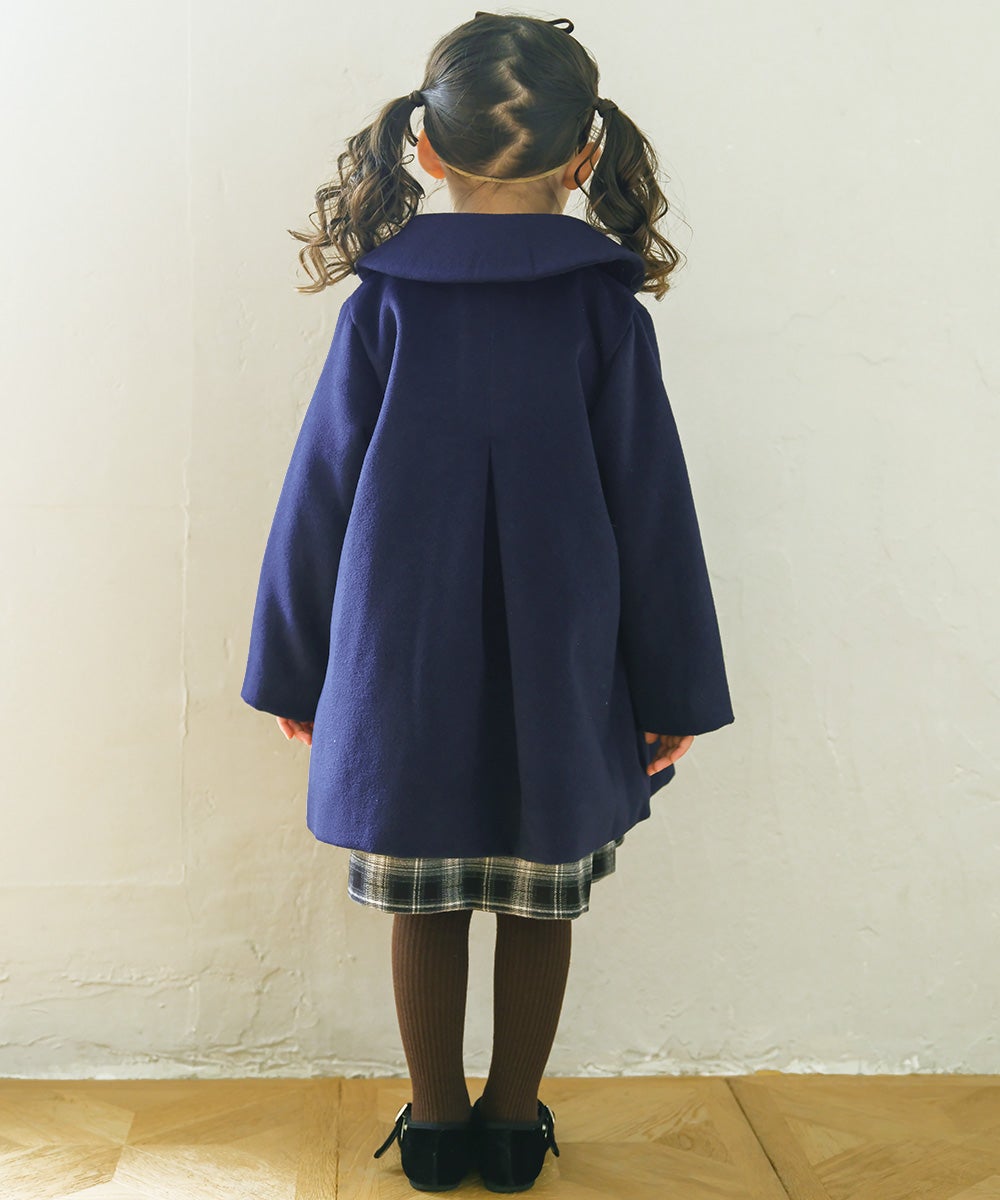 リボン 襟つき ダブルボタン 微起毛コート Navy model image 4