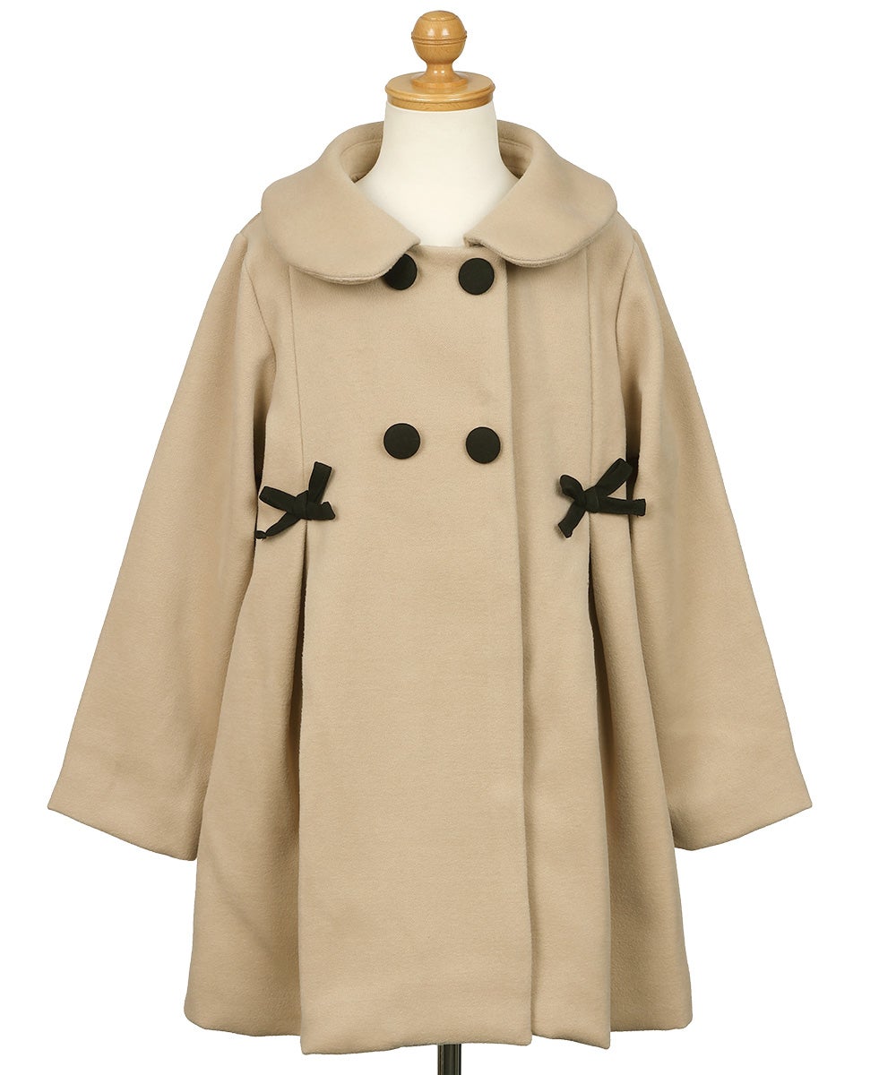 リボン 襟つき ダブルボタン 微起毛コート Beige torso