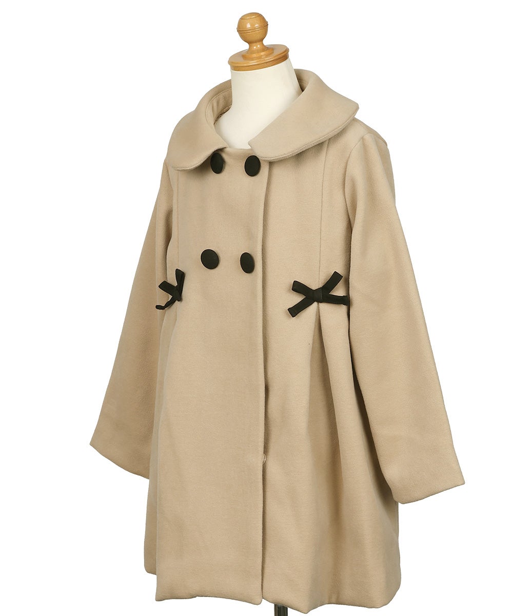リボン 襟つき ダブルボタン 微起毛コート Beige torso