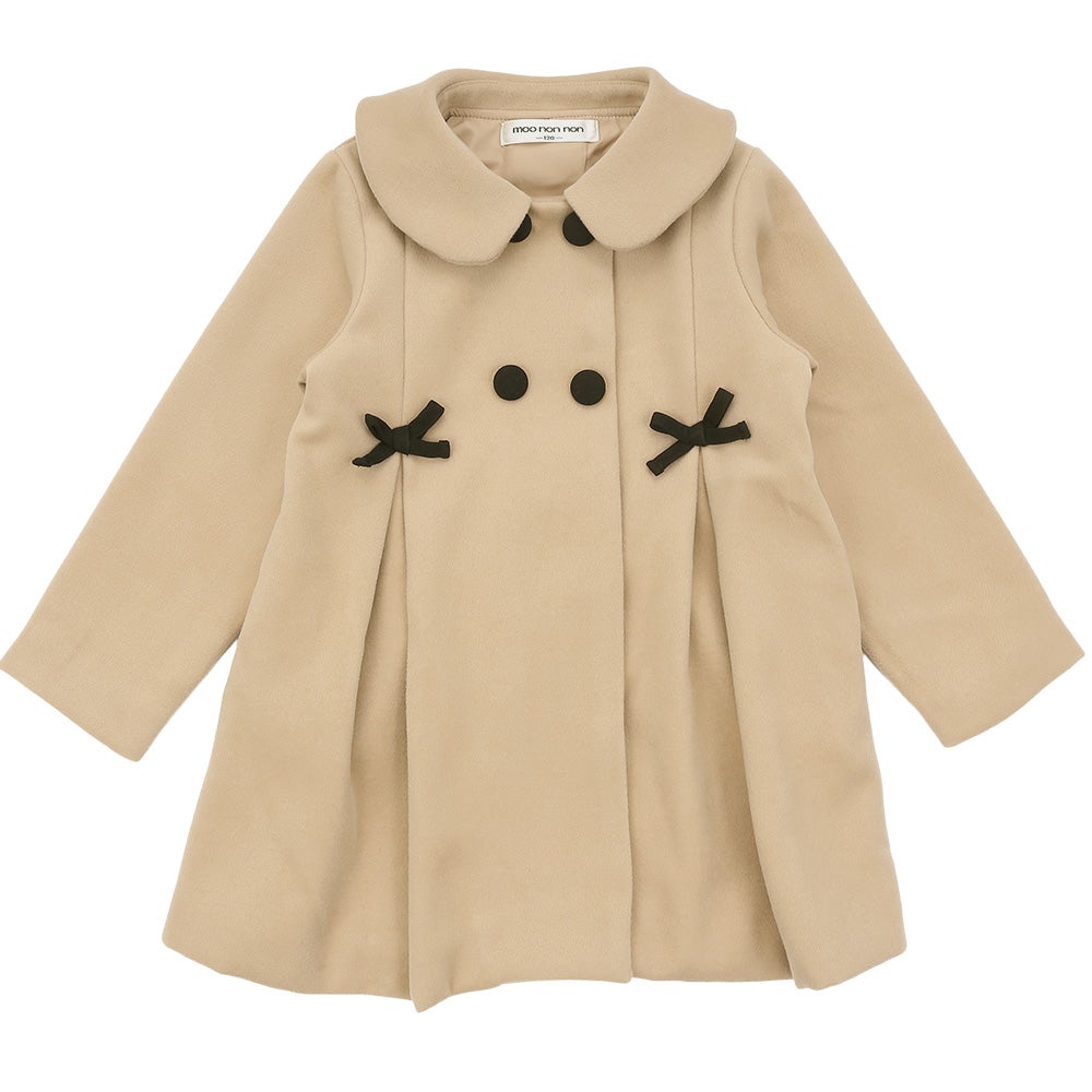リボン 襟つき ダブルボタン 微起毛コート Beige front