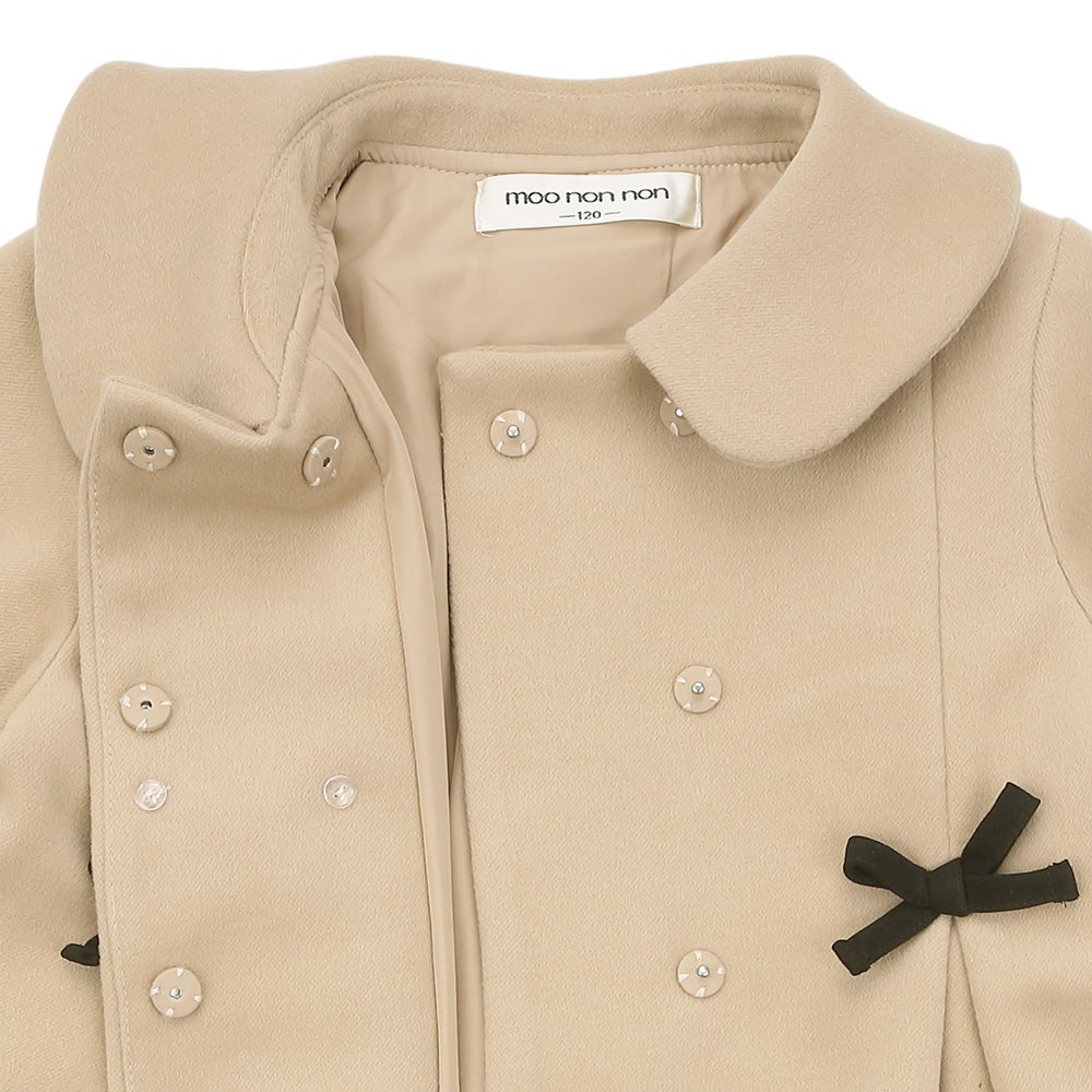 リボン 襟つき ダブルボタン 微起毛コート Beige Design point 1