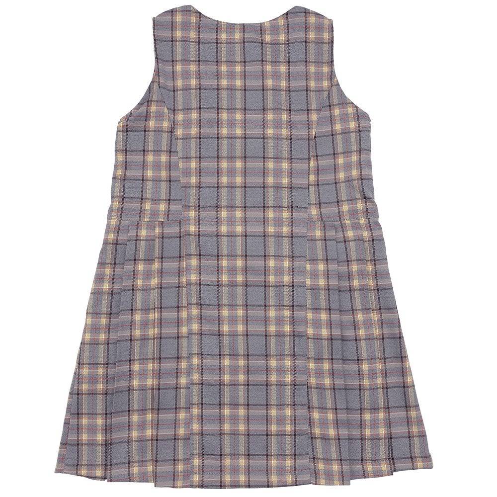 チェック柄 ダブルボタン タックワンピース Gray back
