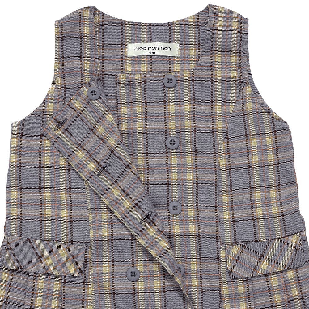 チェック柄 ダブルボタン タックワンピース Gray Design point 1