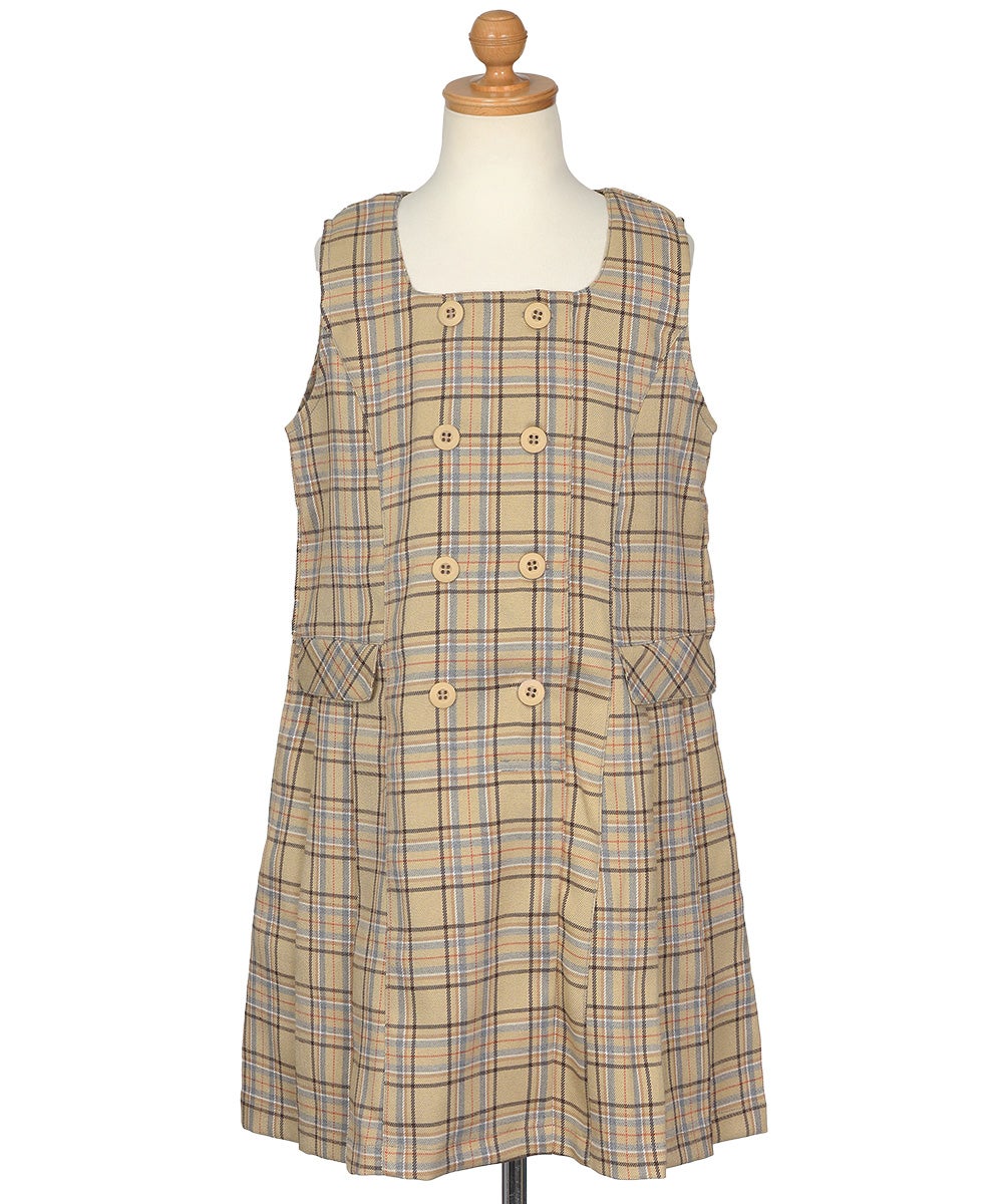 チェック柄 ダブルボタン タックワンピース Beige torso