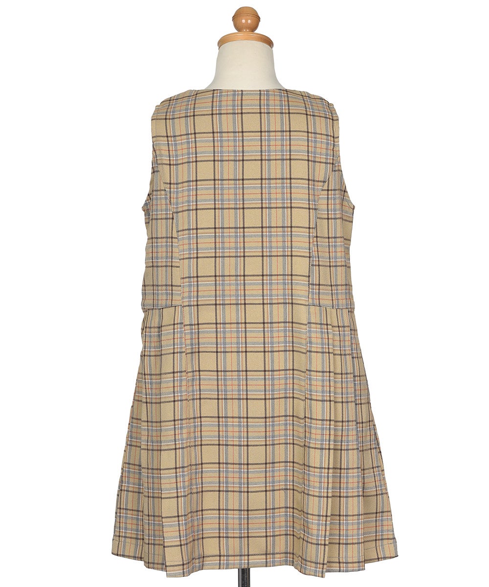 チェック柄 ダブルボタン タックワンピース Beige torso